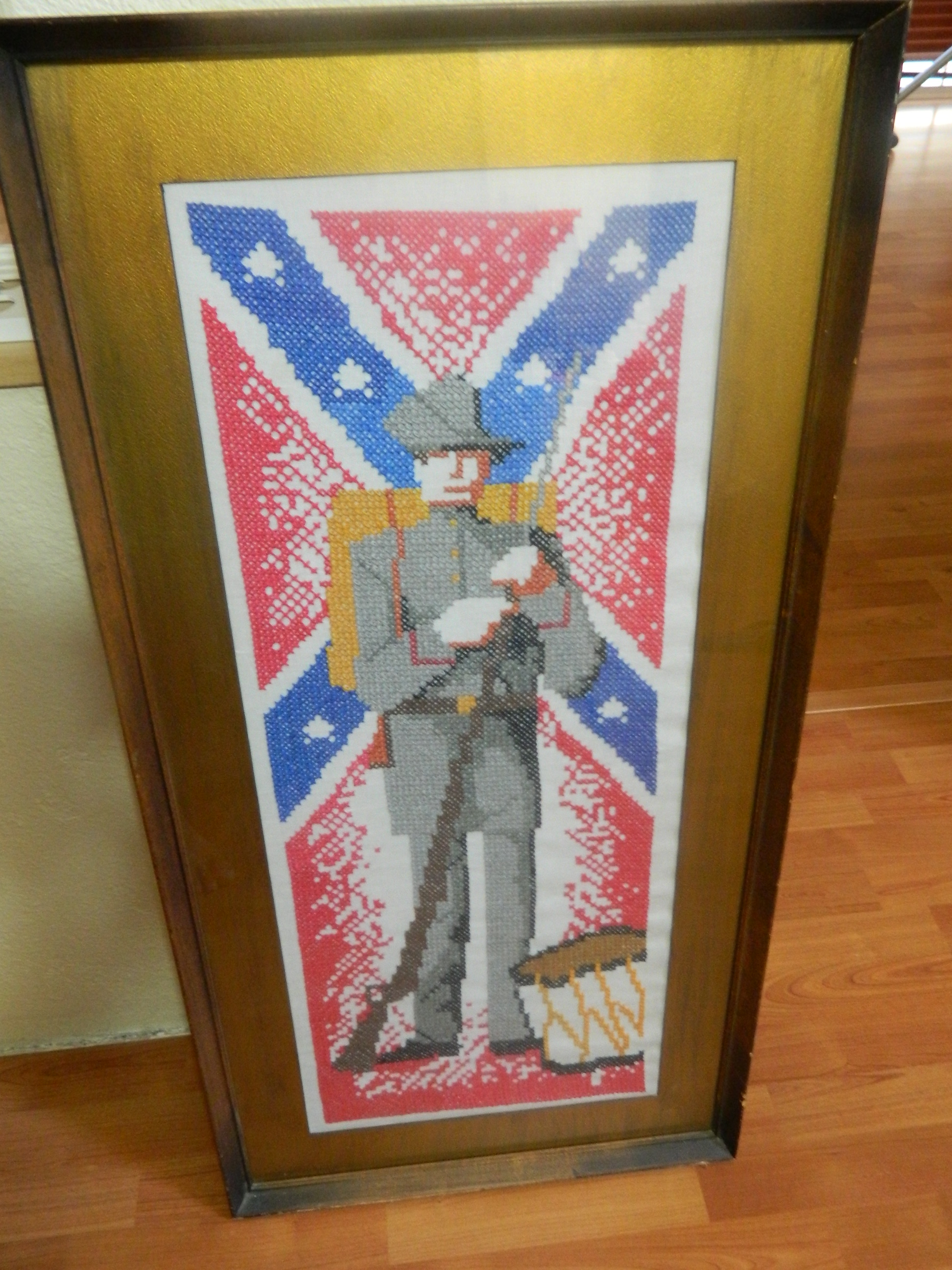 Civil war cross stitch union confederate soldier w flag